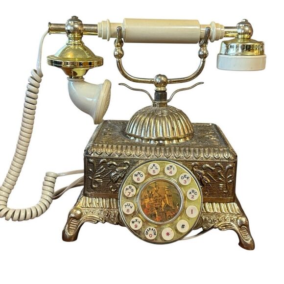 Vintage Gold and Cream Rotary Baroque Victorian French Style Telephone
